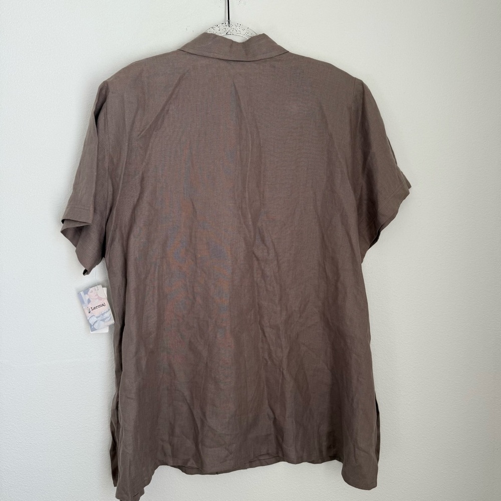 LERMAJ PLUS Linen Short Sleeve Button Front Women’s Shirt Top Size 24 - Picture 2 of 7